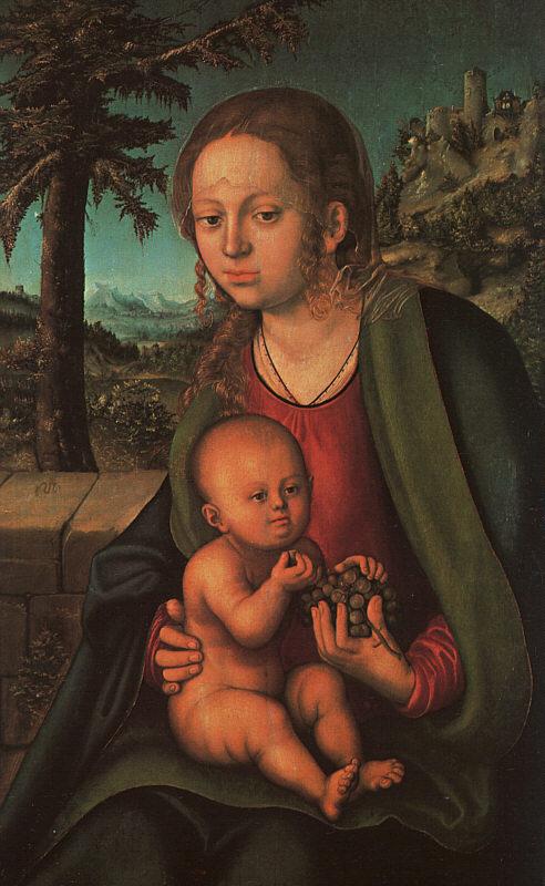 Lucas  Cranach The Madonna with the Bunch of Grapes oil painting image